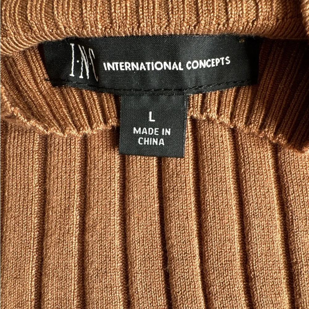 INC INTERNATIONAL CONCEPTS Ribbed Mock Neck Sweater in Brown Saira, Size L. - Picture 5 of 13